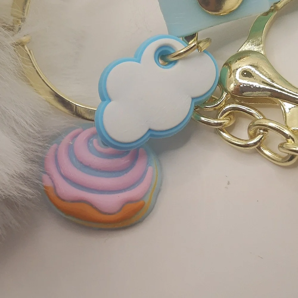 HK Inspired Cinnamoroll  Pom Pom Keychain Bag Pendant Keyring Jewelry NWOT